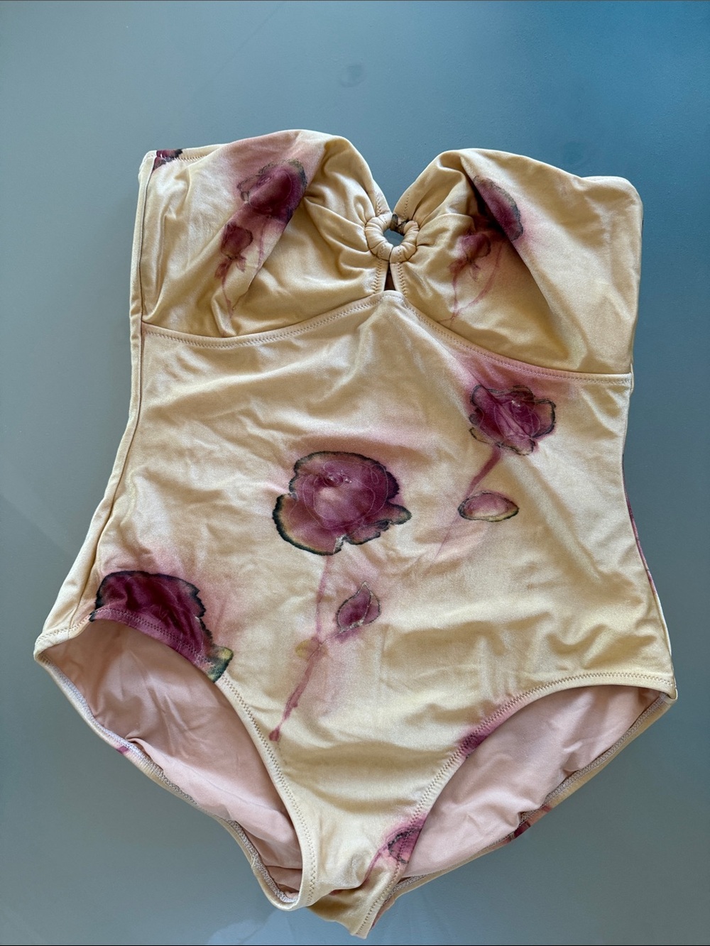 Strapless Floral One-Piece Swimsuit in Cream and Pink